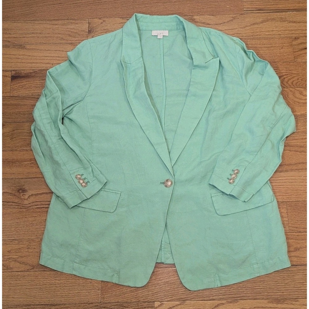 Coastal Quiet Luxury Linen Blend Blazer Mint Green LOFT Women's XL Jacket